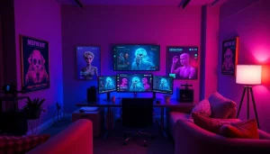 Intriguing digital workspace showcasing NSFW AI content creation with vibrant colors and modern technology.