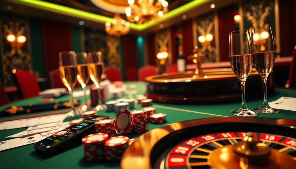 Trải nghiệm cảm giác chiến thắng tại https://luck8.com với cảnh casino sang trọng có các chip poker và bánh xe roulette.