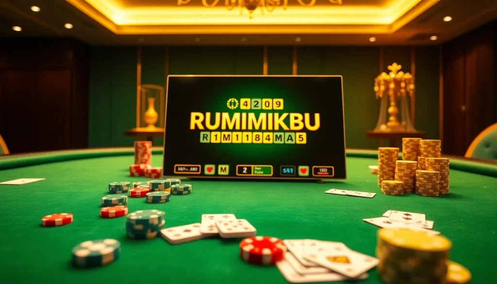 Experience thrilling Rummikub אונליין gameplay amidst luxurious casino vibes with vibrant tiles and betting elements.