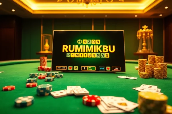 Experience thrilling Rummikub אונליין gameplay amidst luxurious casino vibes with vibrant tiles and betting elements.