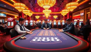 Join the excitement of GO88 as players engage at a vibrant casino table filled with action.