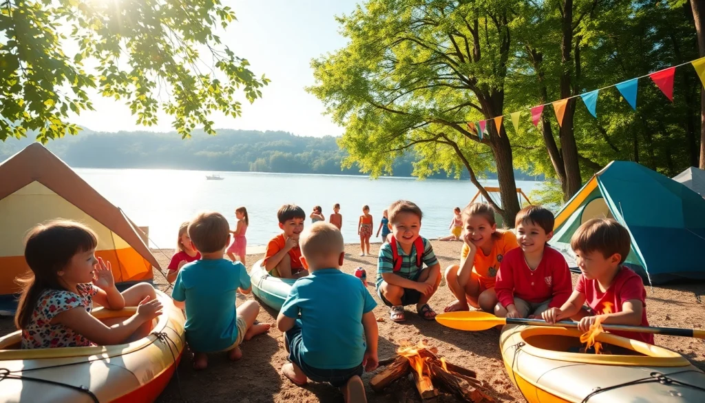 Children enjoying activities at Holiday camps surrounded by nature and bright colors.