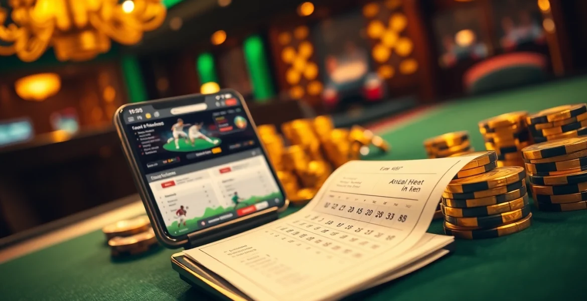 Learn how to strategize แทงบอลยังไง with a modern sports betting setup featuring a smartphone and betting slip.