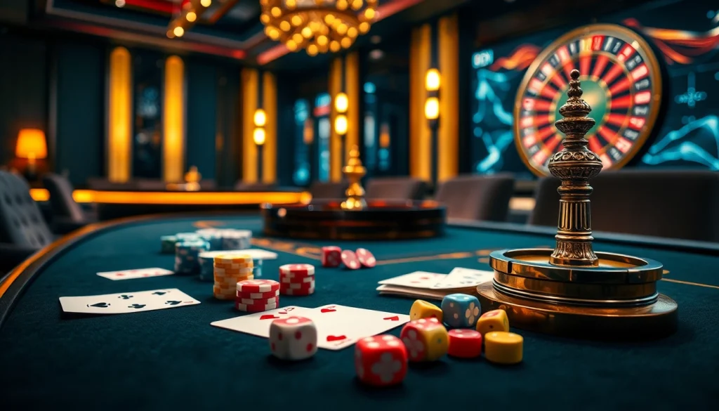 Engaging casino scene showcasing poker action at https://lc88.jpn.com/ with vibrant chips and cards.