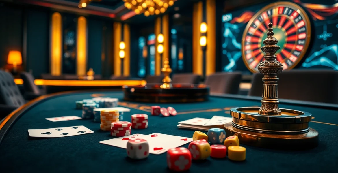 Engaging casino scene showcasing poker action at https://lc88.jpn.com/ with vibrant chips and cards.