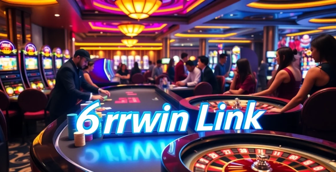 Experience thrilling games at 6rwin Link's vibrant casino, featuring poker chips and roulette.
