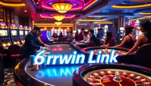Experience thrilling games at 6rwin Link's vibrant casino, featuring poker chips and roulette.