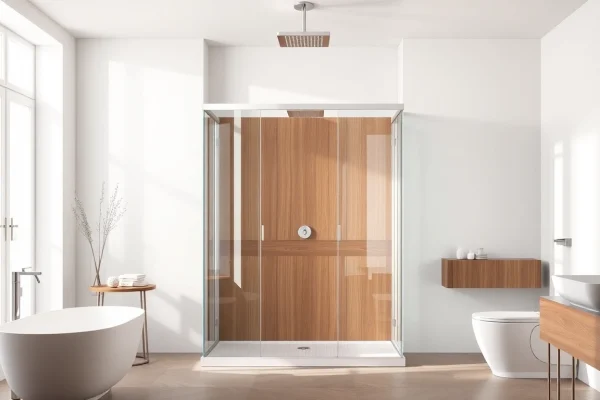 Admire the elegant cabine de douche italienne showcasing modern design in a stylish bathroom.