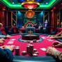 Engaging poker game scene at a luxury casino, showcasing https://8fly886.com/ thrilling atmosphere.