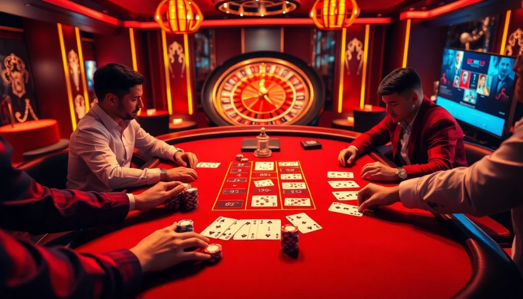 Players enjoying a thrilling game at XX 88 casino table with luxurious decor and vibrant atmosphere.