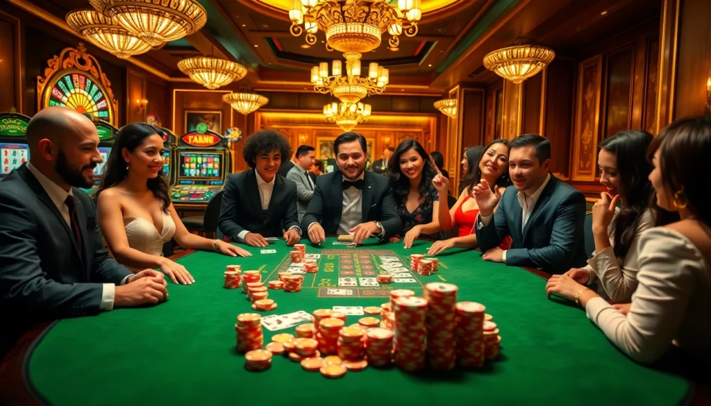 Exciting poker action at a luxury casino table with rikvip elements.