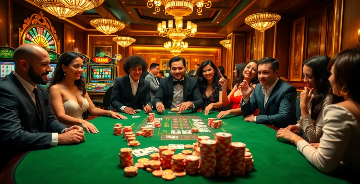Exciting poker action at a luxury casino table with rikvip elements.