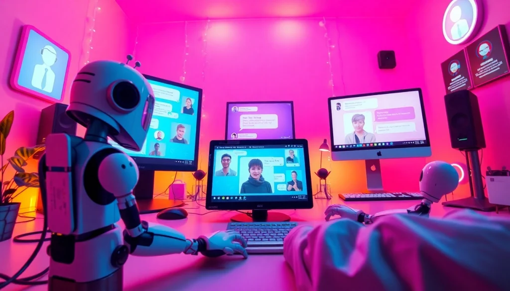 Engaging NSFW AI chat experience with playful avatars and chat interfaces for adults.