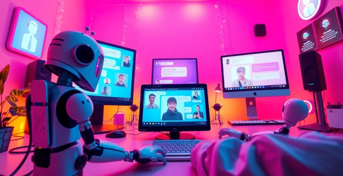 Engaging NSFW AI chat experience with playful avatars and chat interfaces for adults.