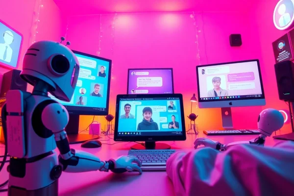 Engaging NSFW AI chat experience with playful avatars and chat interfaces for adults.