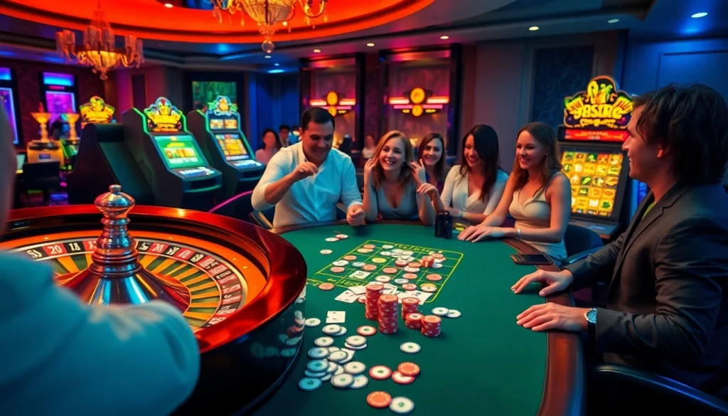 Players enjoying the vmax game experience at a vibrant casino table.