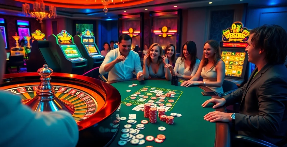 Players enjoying the vmax game experience at a vibrant casino table.