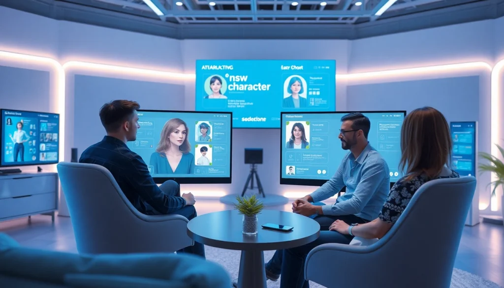 Engaging interaction with nsfw character AI in a modern digital studio, showcasing advanced chat options.