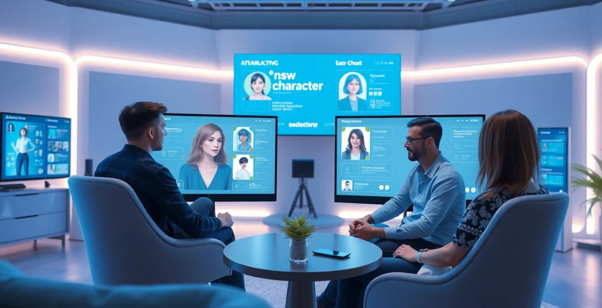 Engaging interaction with nsfw character AI in a modern digital studio, showcasing advanced chat options.