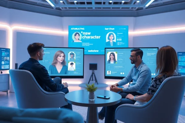 Engaging interaction with nsfw character AI in a modern digital studio, showcasing advanced chat options.