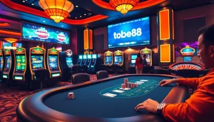 Experience thrilling gameplay at nhà cái tobet88 with vibrant casino tables and engaging slot machines.