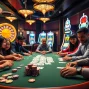 Exciting casino scene featuring Thabet poker table with vibrant chips and cards in action.