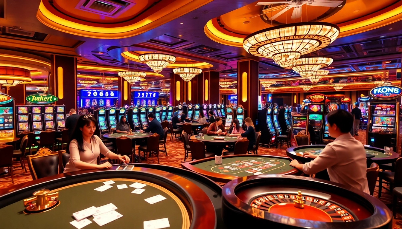 Players enjoying the thrilling experience at Trang chủ xin88 casino, engaging with various gambling games.