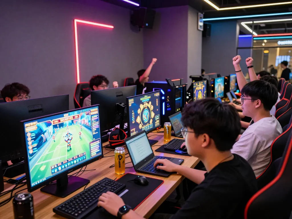 Players enjoying the excitement of online gaming, focusing on mantra88 login in a vibrant gaming lounge.