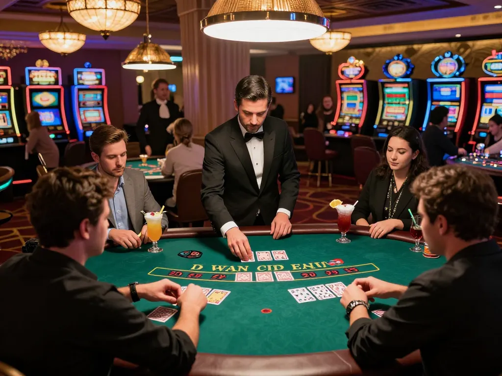 Players strategizing at a DN88 blackjack table under warm casino lights