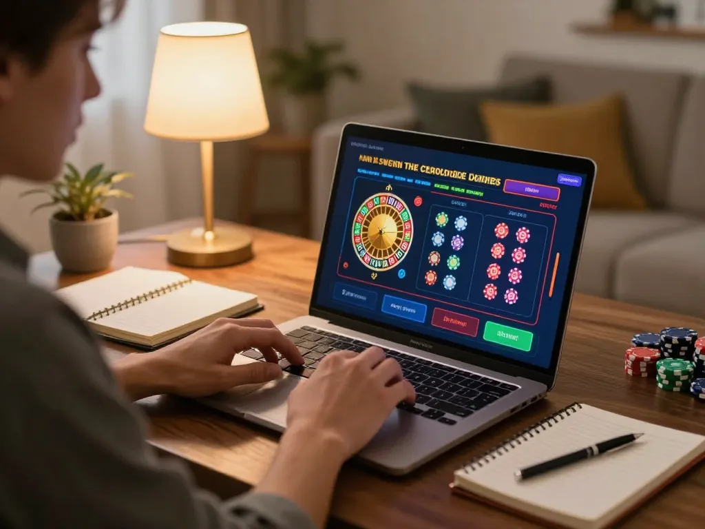 Player strategizing gameplay in online casino, showcasing 88i betting on roulette with chips at home