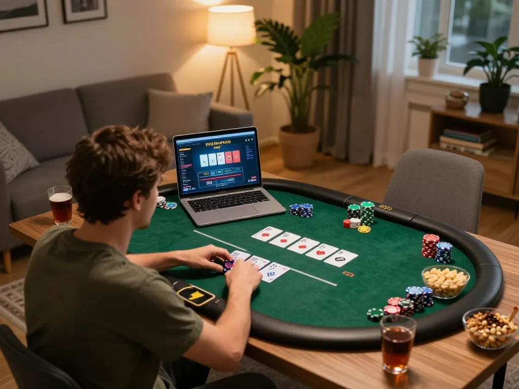 Engaging online poker game on xx88 platform showcasing strategic gameplay in a cozy setting.