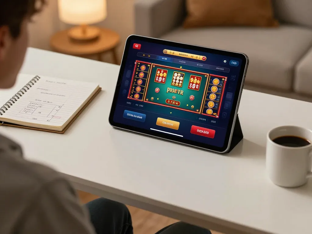 Experience สมัครสมาชิก bk8 through engaging online gaming setup, with strategy notes and casino interface on tablet.
