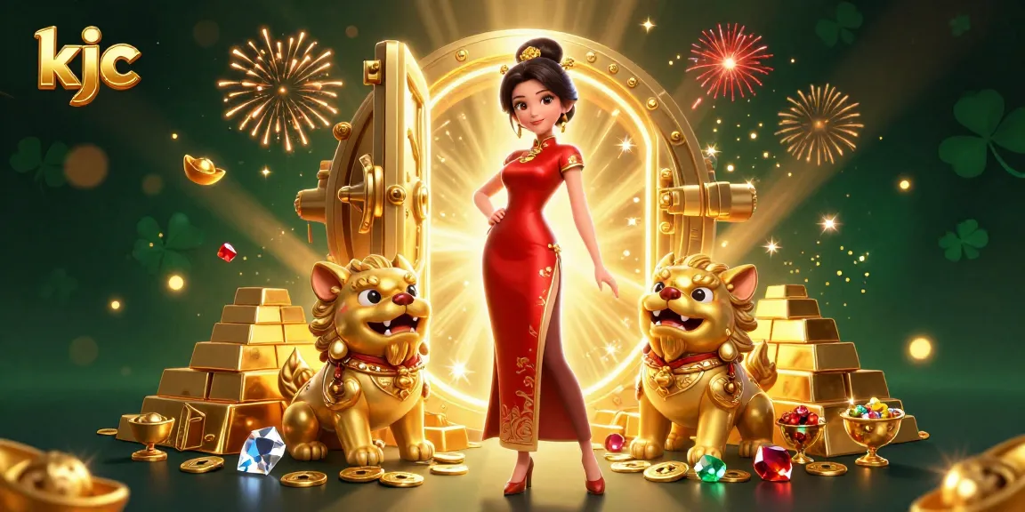 Win big with KJC's vibrant casino scene featuring treasures and celebratory fireworks.