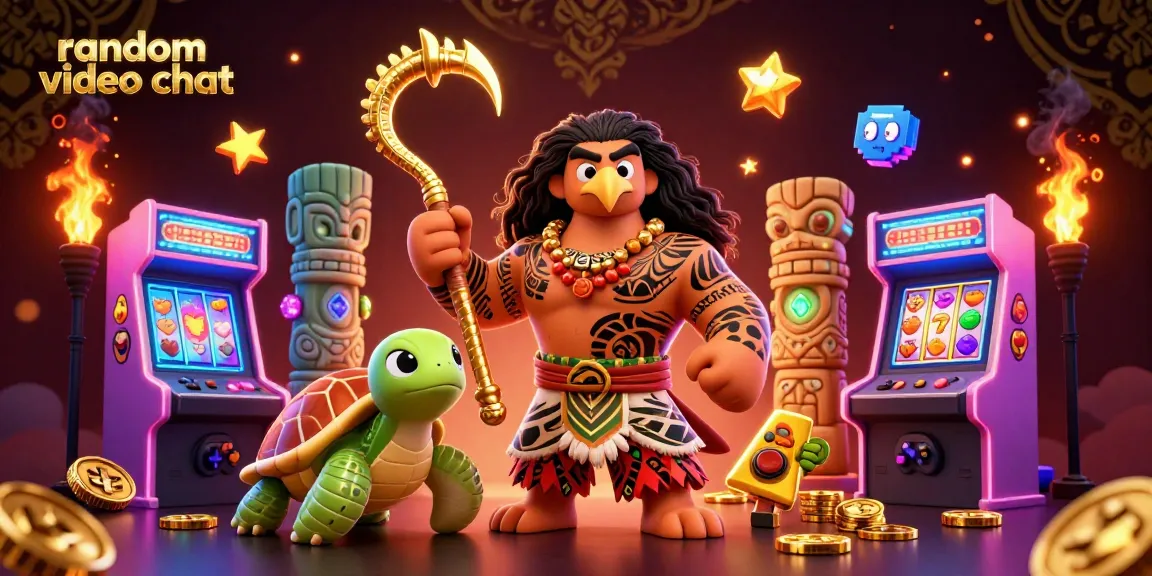 Engage in random video chat with vibrant casino-themed characters and elements.