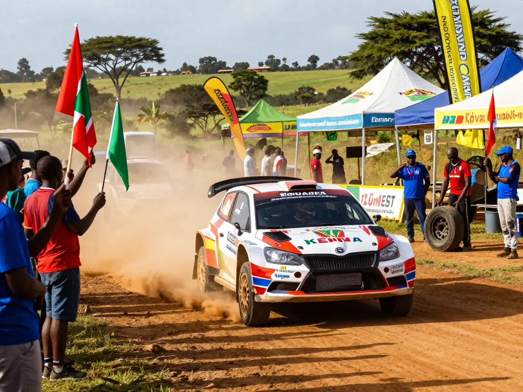 High-performance rally car in action showcasing kenya motorsport at a vibrant Kenyan track