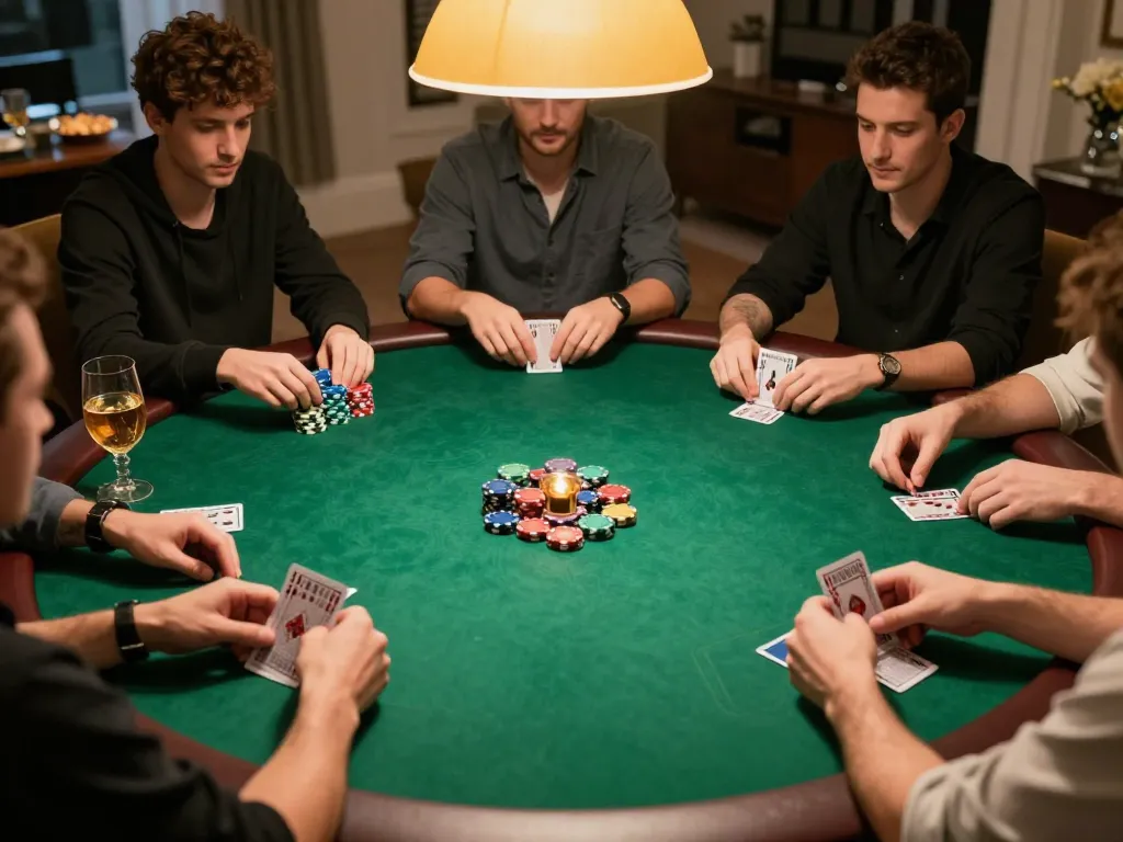 Engaging poker gameplay experience at a private home game night featuring pros at the Homepage strategy table