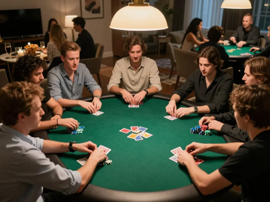 JPTOTO home poker night showcasing strategic gameplay with players engaged around a table