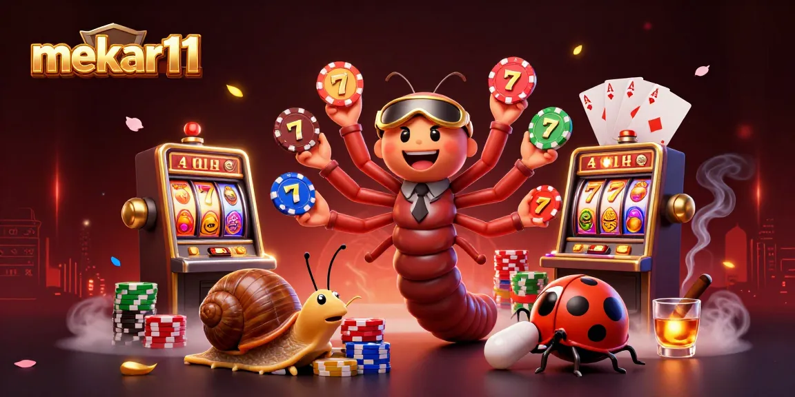 Mekar11 showcases exciting jackpots with vibrant slot reels, enticing players to win big.