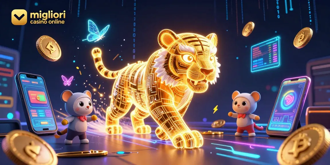 Scopri i migliori casino online con l'illustrazione di un tigre dorata in un paesaggio digitale.