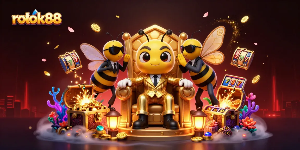 Experience the excitement of rokok88 with a lively illustration of a bumblebee mob boss at the casino.