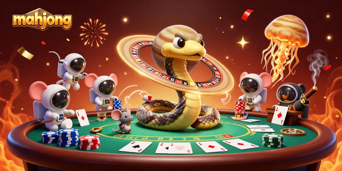 Playing mahjong with astronaut mice betting on Saturn's rings, featuring colorful casino elements.