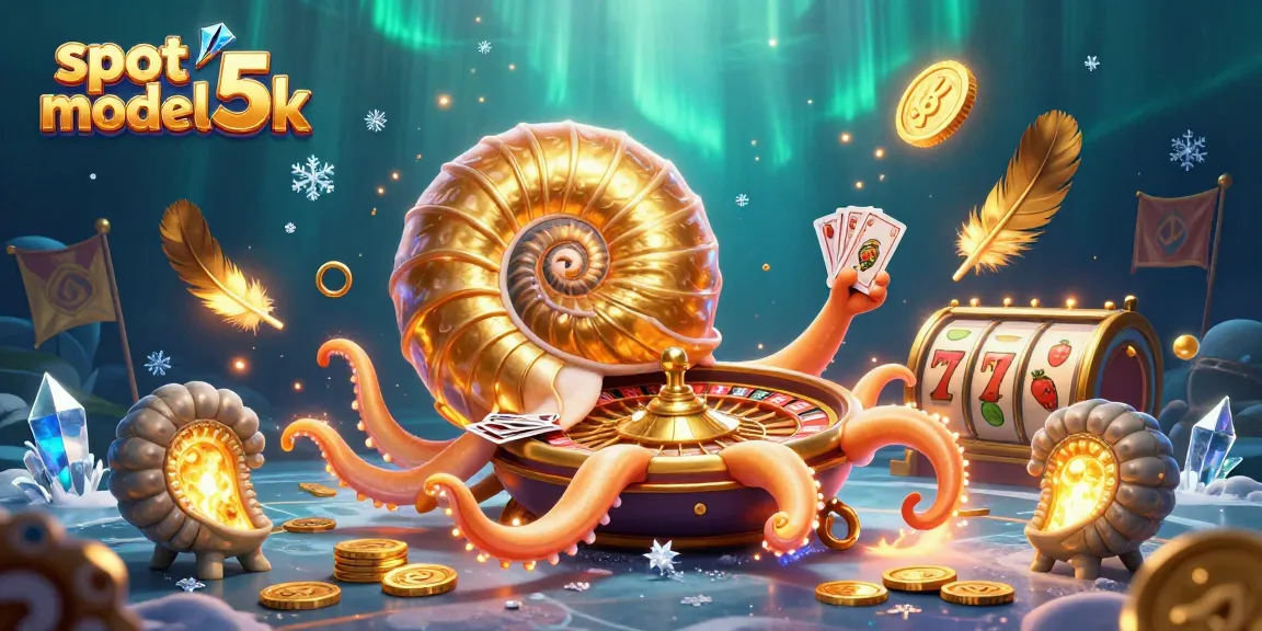 Play exciting slot modal 5k with golden nautilus and card games in a vibrant casino scene.