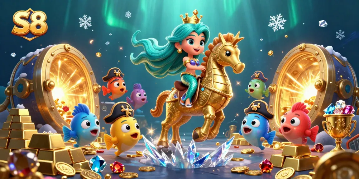 Experience the thrill of slot games with S8's vibrant 3D mermaid kingdom illustration.